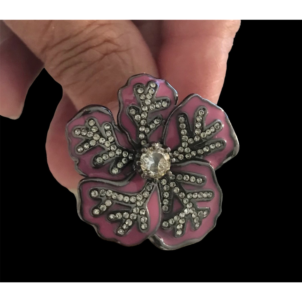Juicy Couture Enamel &Rhinestone Mauve Pansy Adjustable Cocktail Fashion Ring